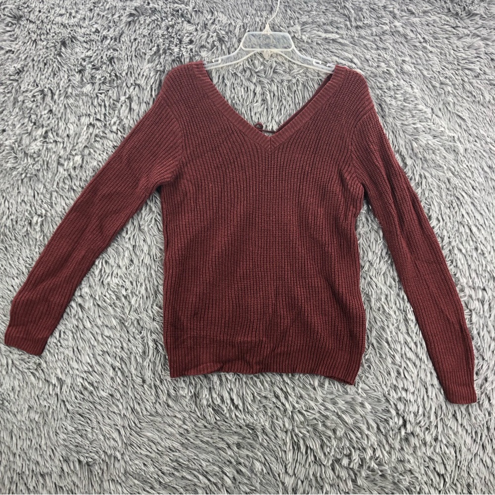 Sky & Sparrow Sweater Womens Small Shoe Lace Tie Back Long Sleeve Vneck